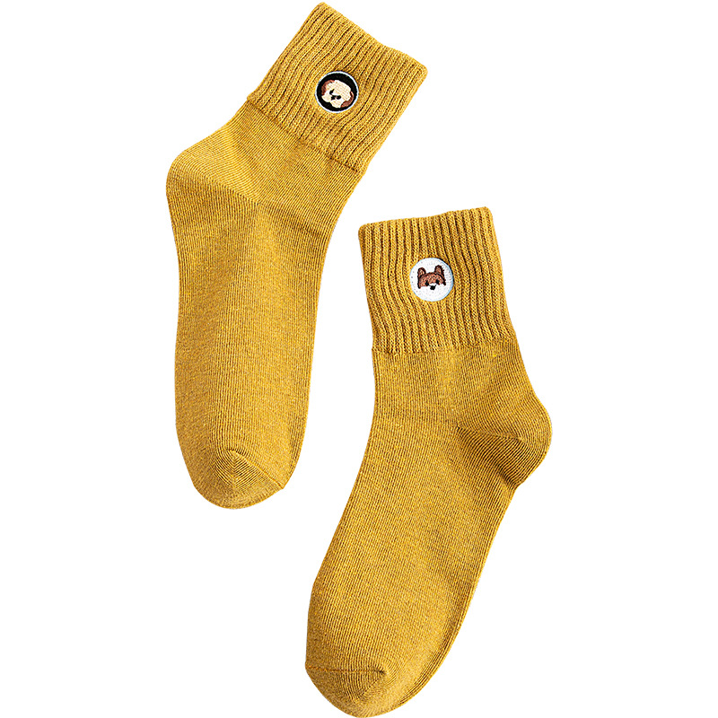Spring and Autumn new style Dui Dui socks Long socks Solid color embroidered women's cotton socks fashionable mid-calf socks women's factory wholesale Item Picture