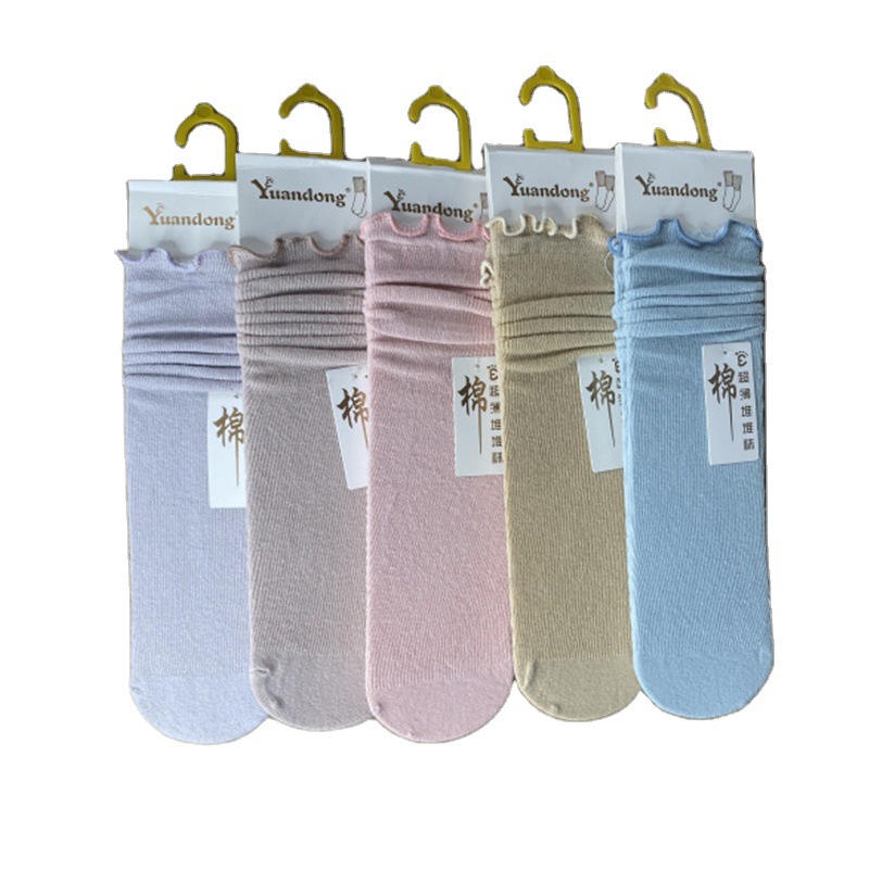 Ladies' autumn and winter long socks, black ear edge pile socks, small leather shoes, mid-calf socks, socks manufacturer wholesale Item Picture