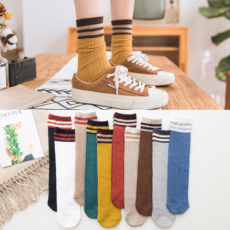 Japanese-style women's straight plate pile socks, cotton socks, new autumn collection for women, two-bar mid-calf women's socks, factory direct sales