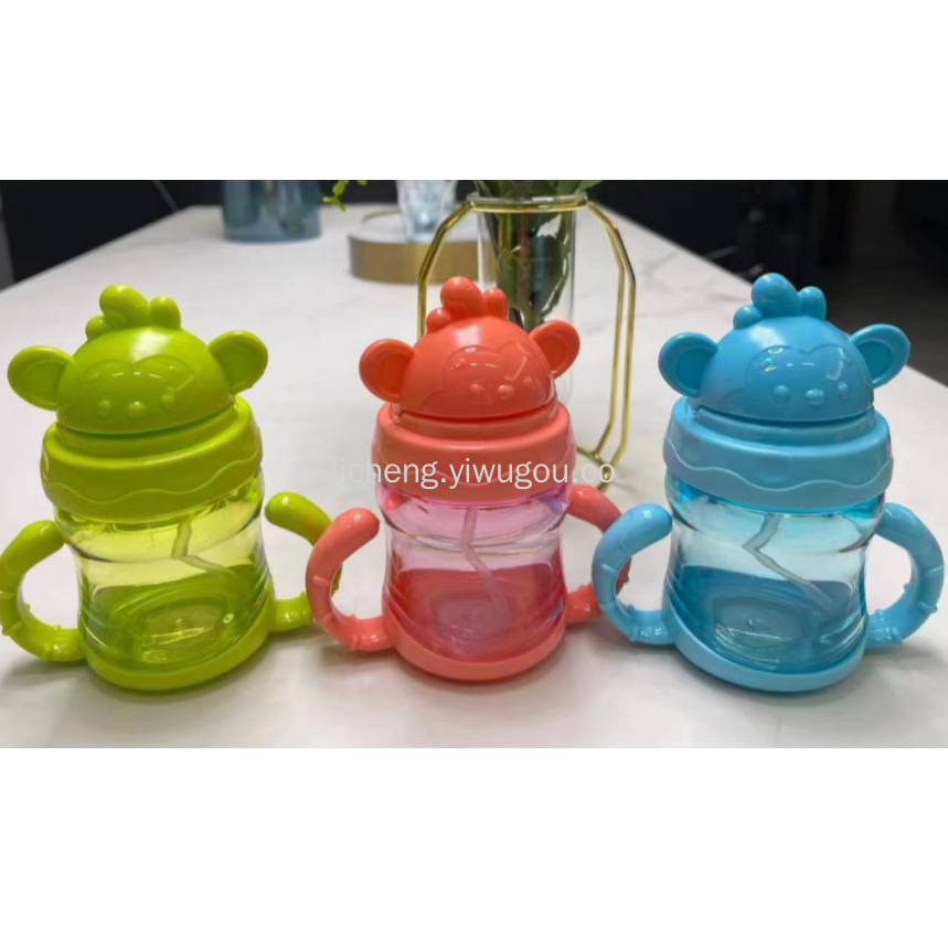 New straw cup, water cup with cartoon handle, children's water bottle, baby water bottle 350ML, baby training drinking water cup details Picture