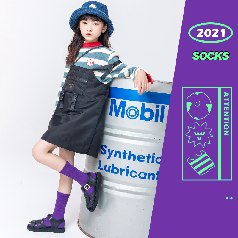 2022 Autumn and winter children's socks, solid color girls' socks, high rubber band sports cotton socks, breathable manufacturer's consignment details Picture