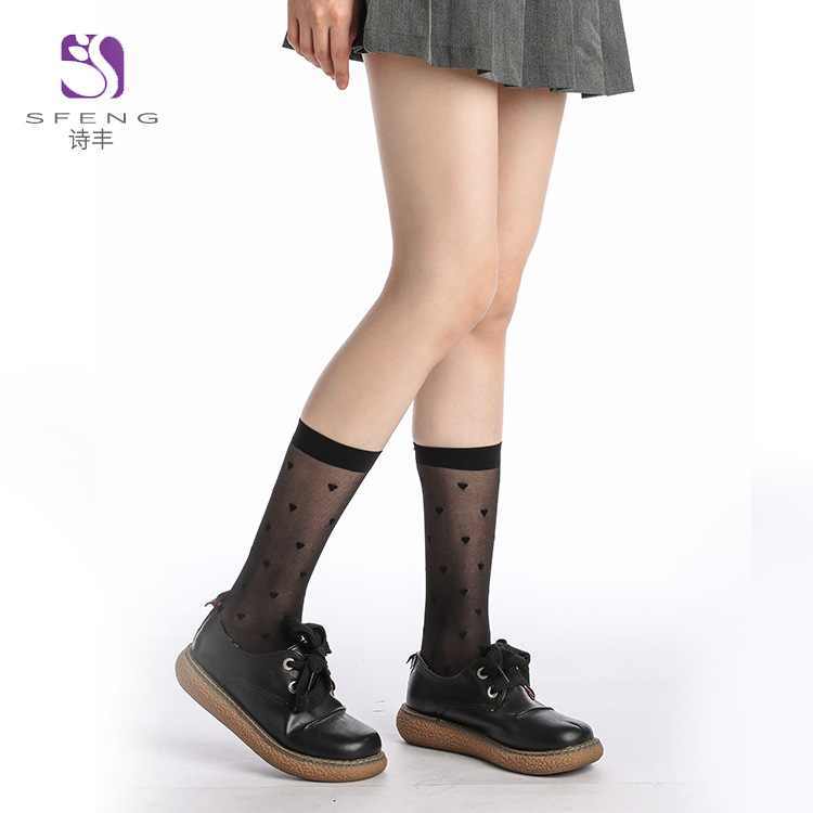 Socks woman black stockings calf socks wave half tube JK white medium tube INS tide long tube black silk spring and summer thin