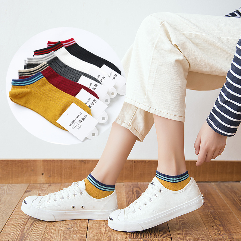 Spring and summer socks women thin Japanese ship socks women double cotton socks socks short tube college wind breathable socks wholesale