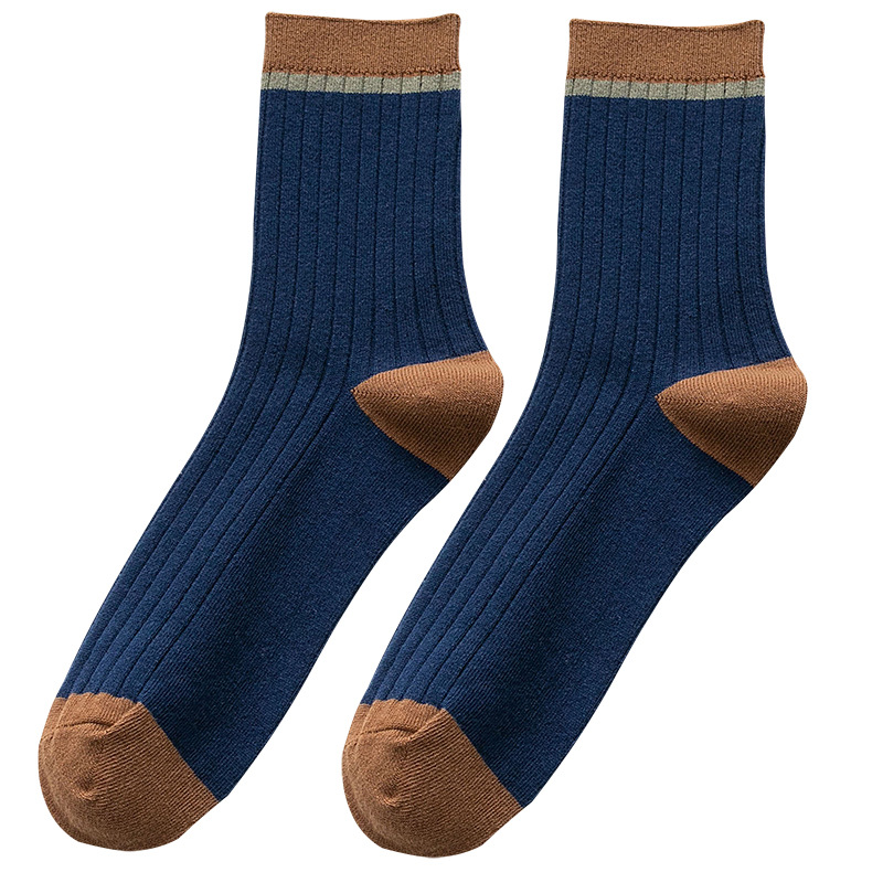 Spring and autumn color-matched long socks, breathable and anti-friction cotton socks, men's five-pair mid-calf socks, one-piece consignment Item Picture