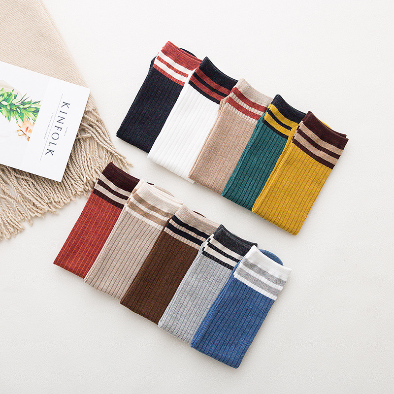 Japanese-style women's straight plate pile socks, cotton socks, new autumn collection for women, two-bar mid-calf women's socks, factory direct sales details Picture