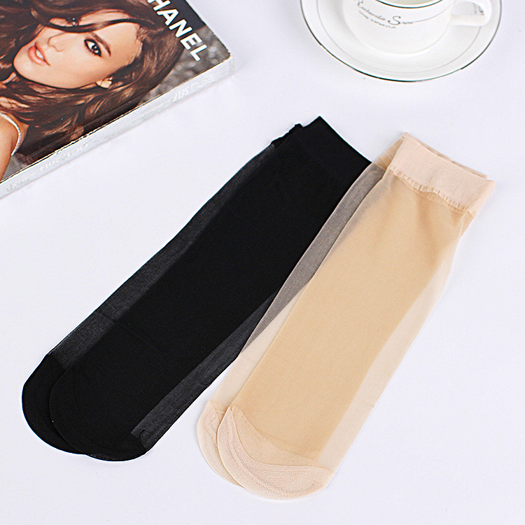 C1652 Thin crystal hosiery silk hosiery ladies transparent socks summer 5 pairs of hardcover short tube invisible socks for hair details Picture
