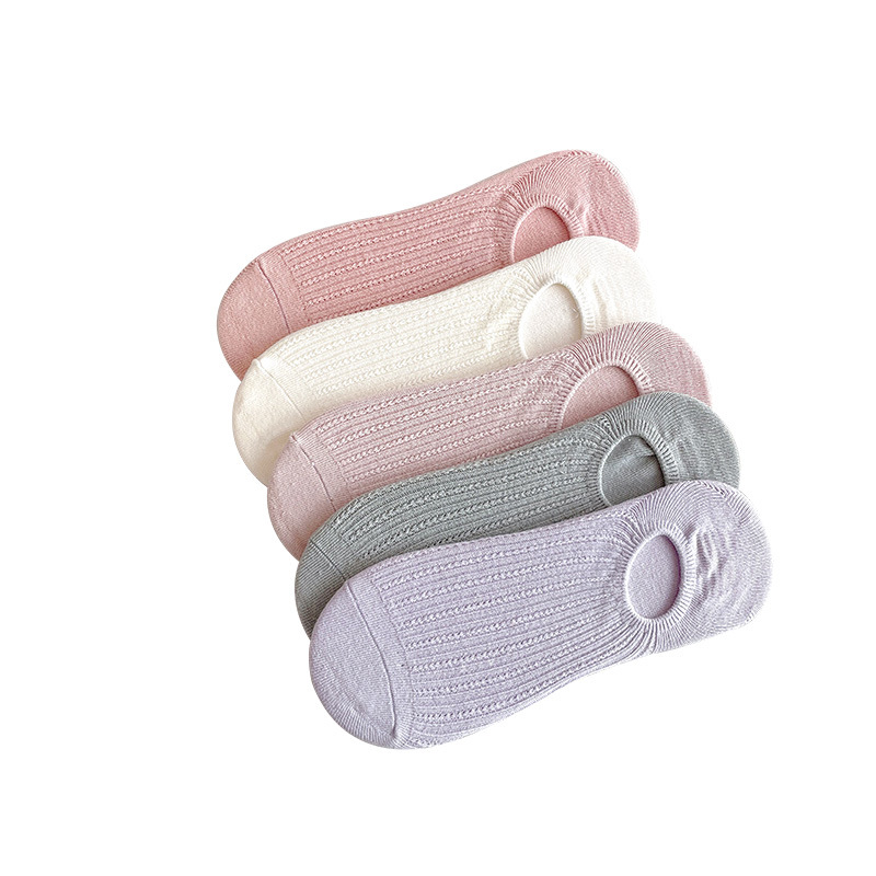 Summer double-needle strip invisible socks from Japanese brand new solid color vertical strip silicone non-falling heel thin style shallow opening wholesale Item Picture