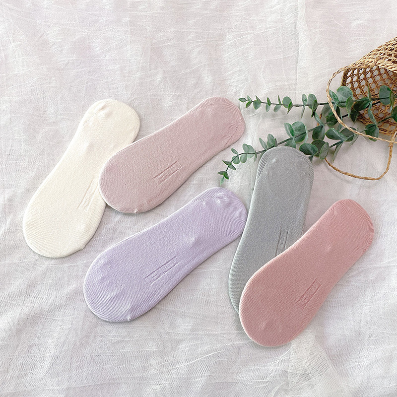 Summer double-needle strip invisible socks from Japanese brand new solid color vertical strip silicone non-falling heel thin style shallow opening wholesale Specification image