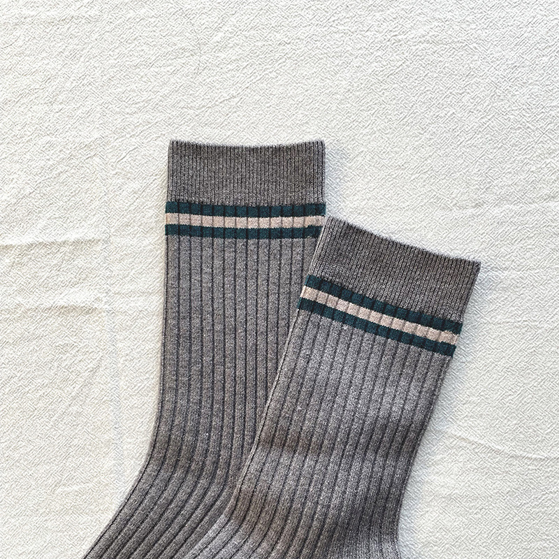 Autumn and winter new men's socks, business mid-calf striped long socks, double-needle breathable, men's and women's volume distribution Specification image