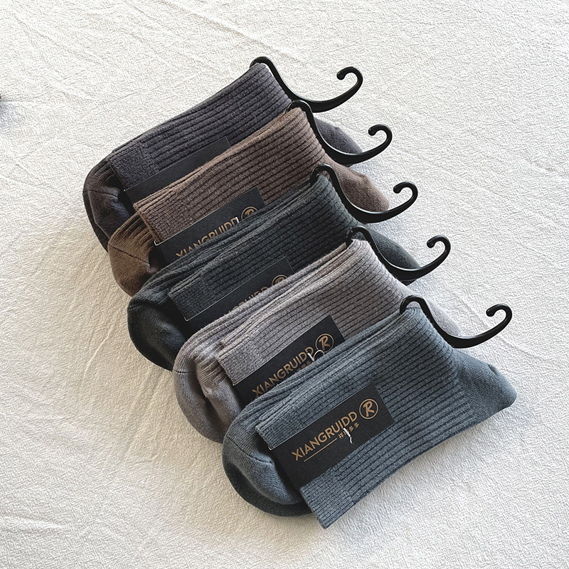 Men's autumn and winter mid-calf socks solid color breathable double-needle mid-calf cotton socks Couple socks 10 double-needle direct hair from the manufacturer details Picture