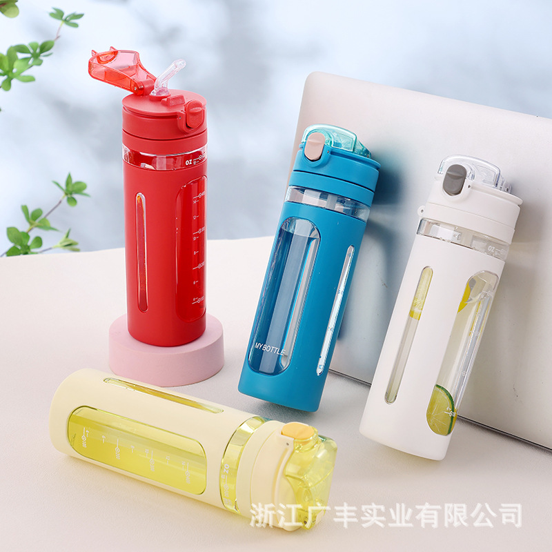 新款塑料杯子男女学生水杯韩版可爱简约便携吸嘴双层隔热防烫防摔