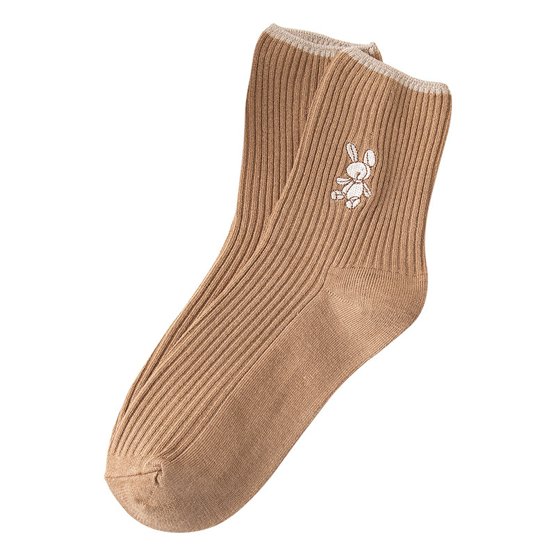 Women's long stockings, women's pile stockings, double-needle bear embroidery, autumn and winter new style women's ins trendy cotton socks consignment Item Picture