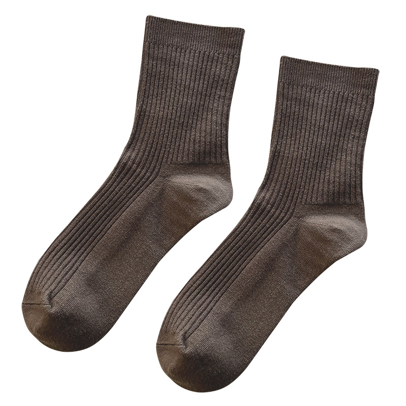 Men's autumn and winter mid-calf socks solid color breathable double-needle mid-calf cotton socks Couple socks 10 double-needle direct hair from the manufacturer Item Picture