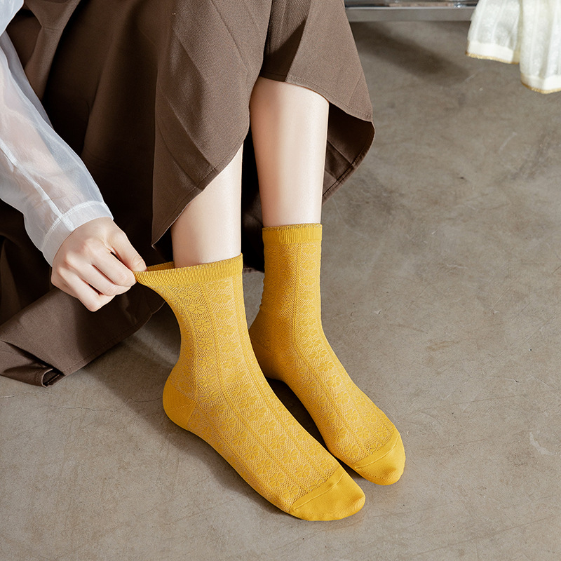 Summer women's casual mid-calf socks, thin breathable mesh cotton socks, long socks, solid-colored women's socks, one-piece consignment Specification image