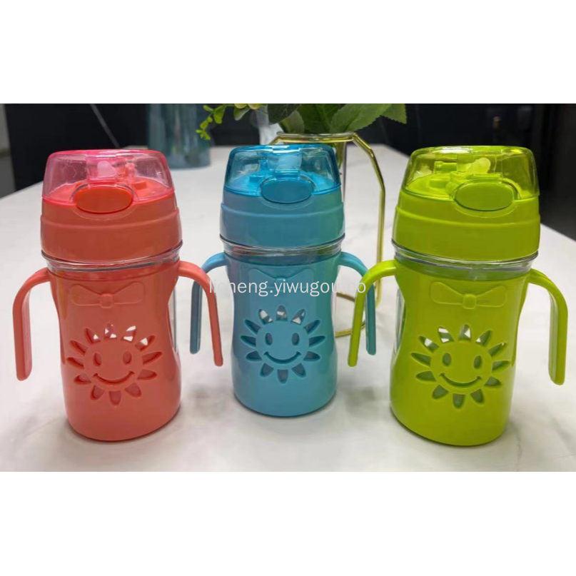 New straw cup, water cup with cartoon handle, children's water bottle, baby water bottle 350ML, baby training drinking water cup Specification image