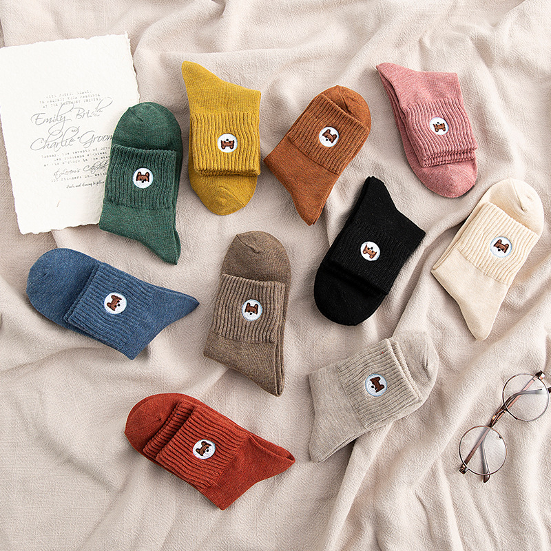 Spring and Autumn new style Dui Dui socks Long socks Solid color embroidered women's cotton socks fashionable mid-calf socks women's factory wholesale details Picture