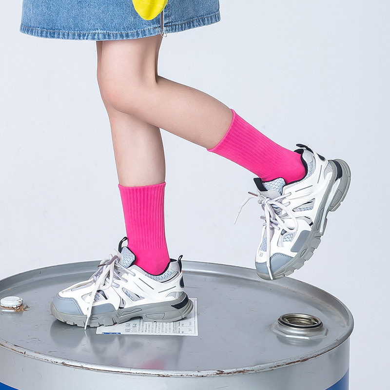 2022 Autumn and winter children's socks, solid color girls' socks, high rubber band sports cotton socks, breathable manufacturer's consignment Specification image