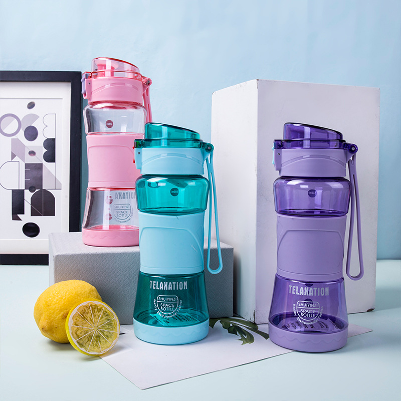 大容量字母男女通用水杯户外运动弹盖锁扣太空杯手提便携喝水杯