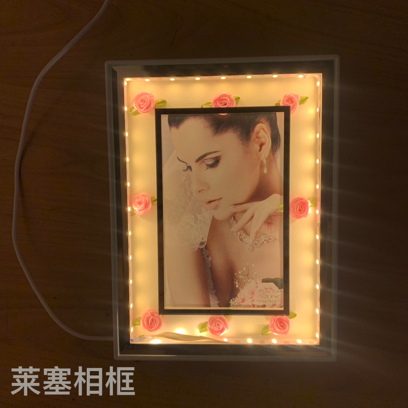 Small flower with light creative decorative items for home decoration, living room and bedroom handicrafts, photos, plastic and glass with light photo frames, 1 Specification image