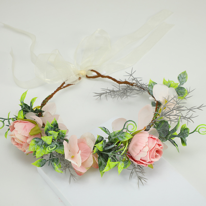 Fashionable and retro European and American bride fabric simulation flower wreath headband, beach resort scenic area photo shoot and portrait outfit headwear Specification image