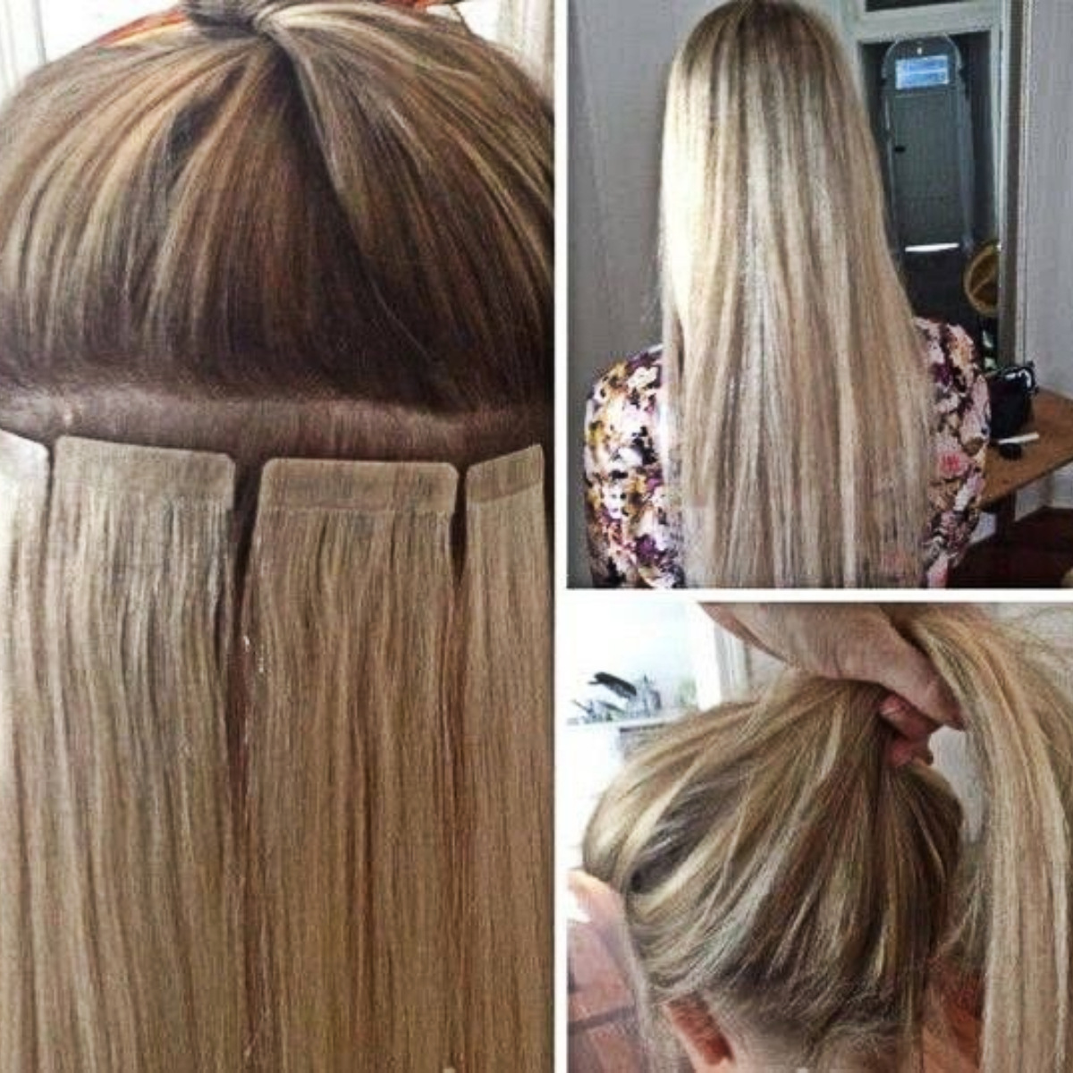 Real human hair wig 613# bone straight Tape in hair extension Film hair details Picture