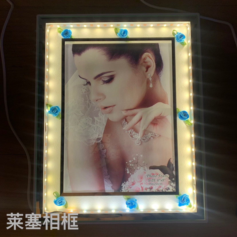 Small flower with light creative decorative items for home decoration, living room and bedroom handicrafts, photos, plastic and glass with light photo frames, 1 details Picture