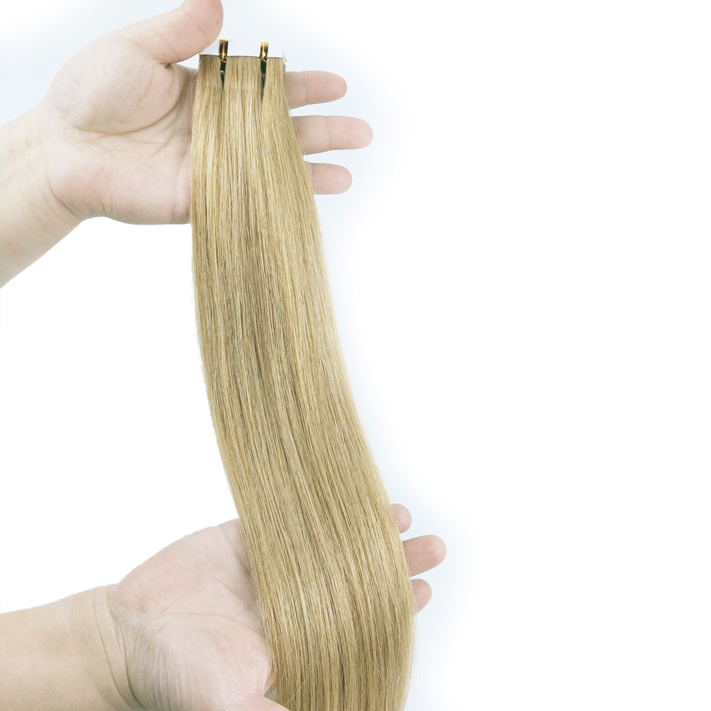 European and American belt hair adhesive hair #27 tape hair Golden Hair extension PU Hair extension Application Scenario