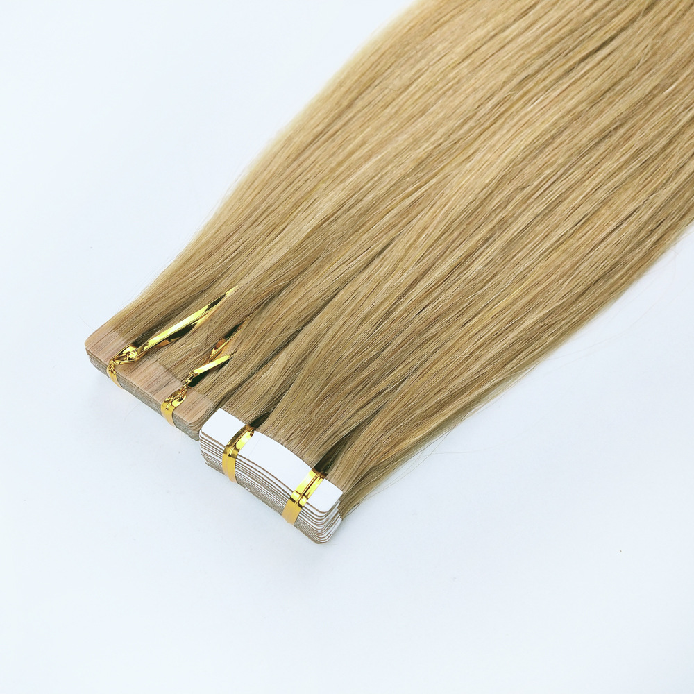 European and American belt hair adhesive hair #27 tape hair Golden Hair extension PU Hair extension Specification image