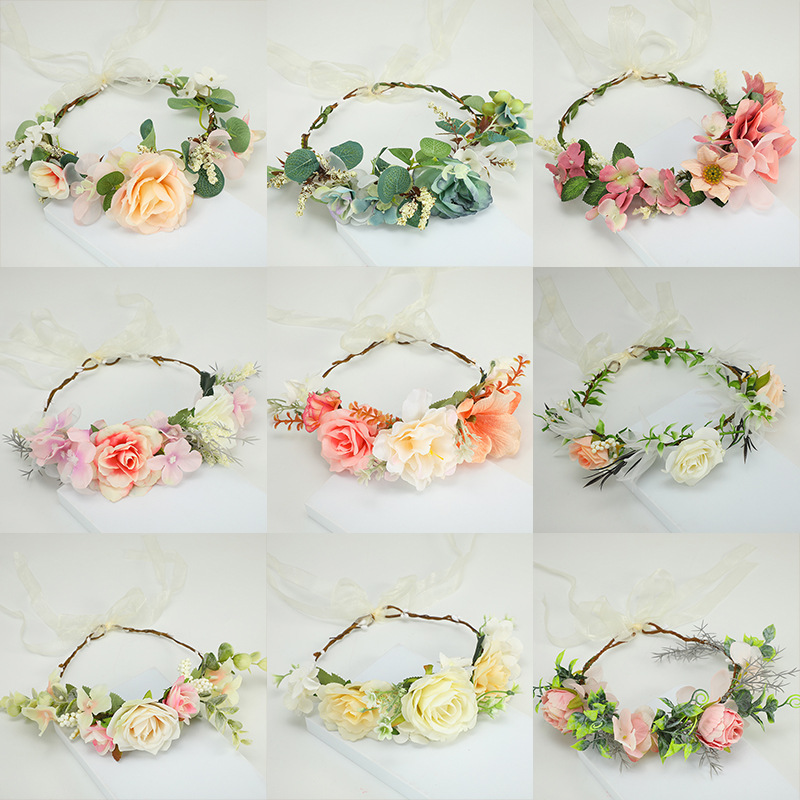 Fashionable and retro European and American bride fabric simulation flower wreath headband, beach resort scenic area photo shoot and portrait outfit headwear