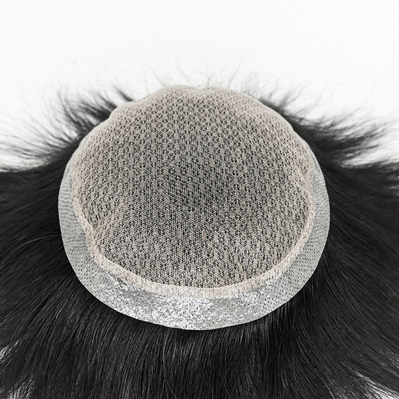 Men's hair replacement pieces, short hair replacement blocks, wigs, fully hand-woven real hair strands, 60-mesh hair blocks, wig pieces, breathable batch Item Picture