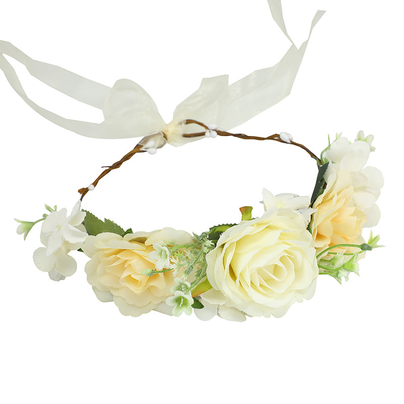 Fashionable and retro European and American bride fabric simulation flower wreath headband, beach resort scenic area photo shoot and portrait outfit headwear Item Picture