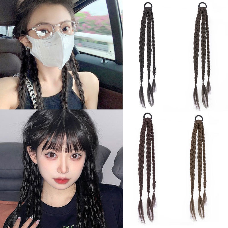 Wig, braid, three-strand braid, small braid, braid, fishbone, long braid, female ponytail, highlight dyed, sweet and spicy, boxing braid