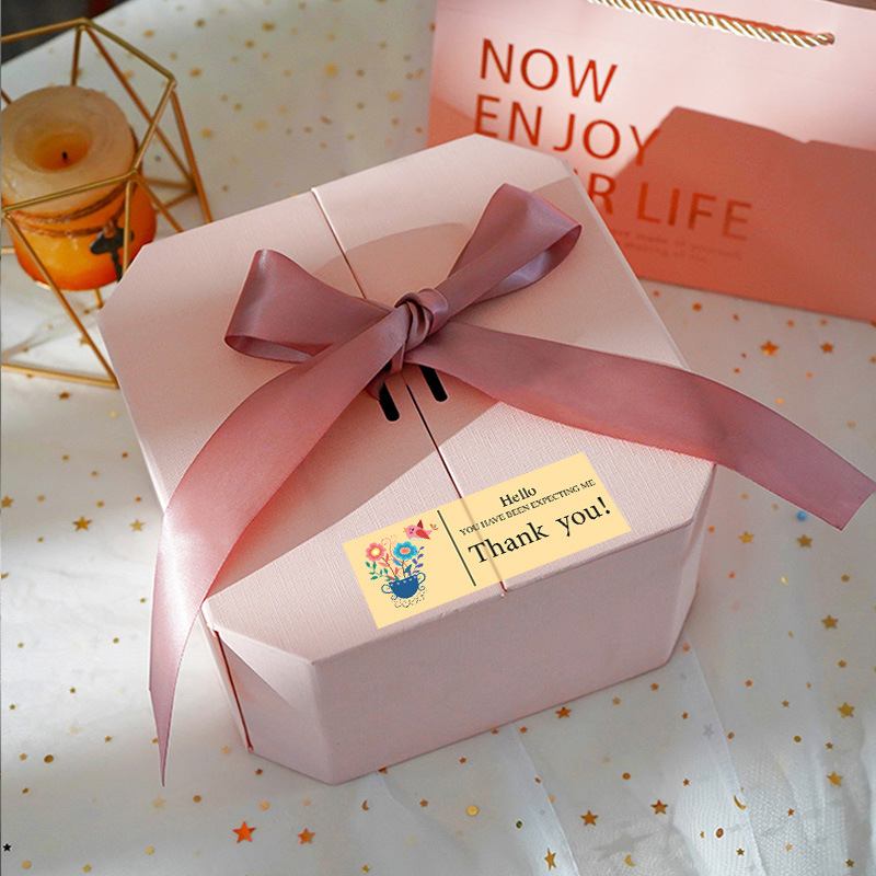 跨境批发花卉长方形谢谢贴纸礼盒密封贴mini标签贴纸水杯罐子装饰