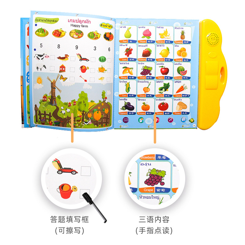 爆款益智学习玩具泰语英语中文三语电子书儿童早教智能有声点读书详情图2