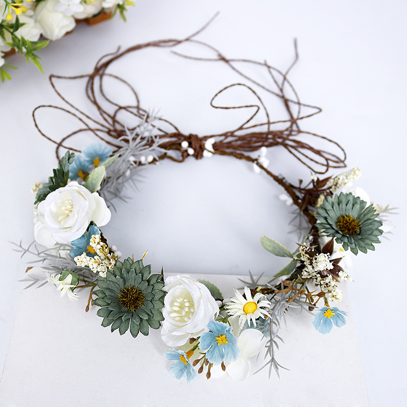 Bride's headwear: white rose wreath, forest-themed rattan sunflower headband, wholesale of Korean princess-style hair accessories
