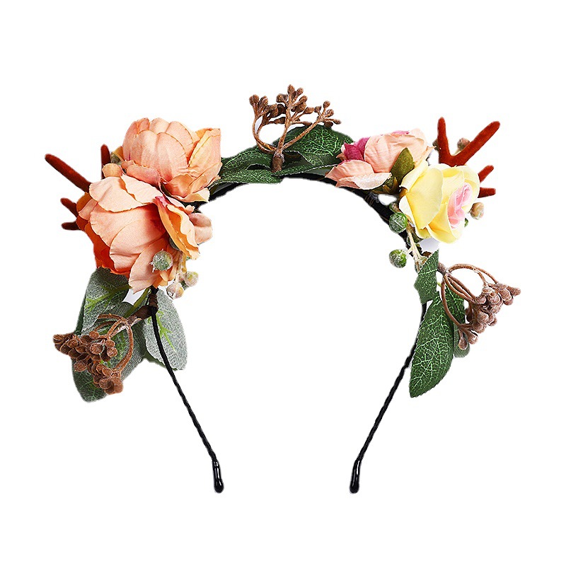 New bride's wreath headwear, handcrafted silk fabric faux flower headband, forest-style headband, Christmas antler headband Application Scenario