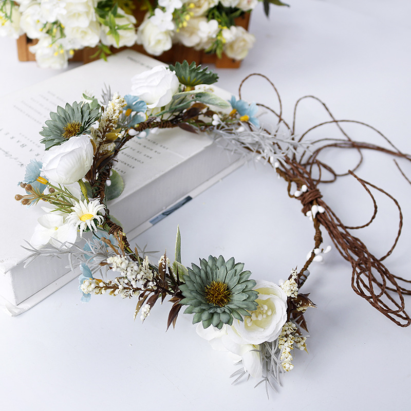 Bride's headwear: white rose wreath, forest-themed rattan sunflower headband, wholesale of Korean princess-style hair accessories details Picture