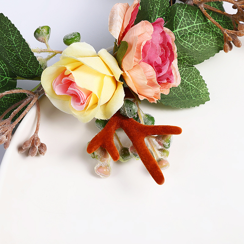New bride's wreath headwear, handcrafted silk fabric faux flower headband, forest-style headband, Christmas antler headband Specification image