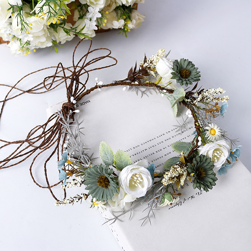 Bride's headwear: white rose wreath, forest-themed rattan sunflower headband, wholesale of Korean princess-style hair accessories Specification image