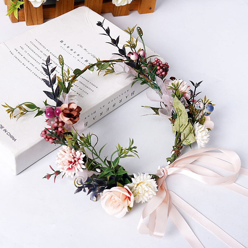 Aliexpress's best-selling flower wreath Bohemian travel hair band, wedding anniversary, vacation, seaside beach photo, hair flower girl Specification image