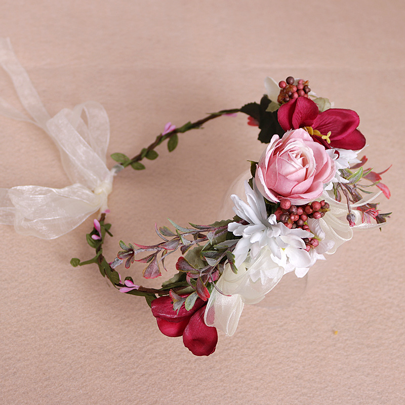 New in-stock bride's wreath fabric simulation flower headband, red headwear, Hawaiian beach photo headband wreath