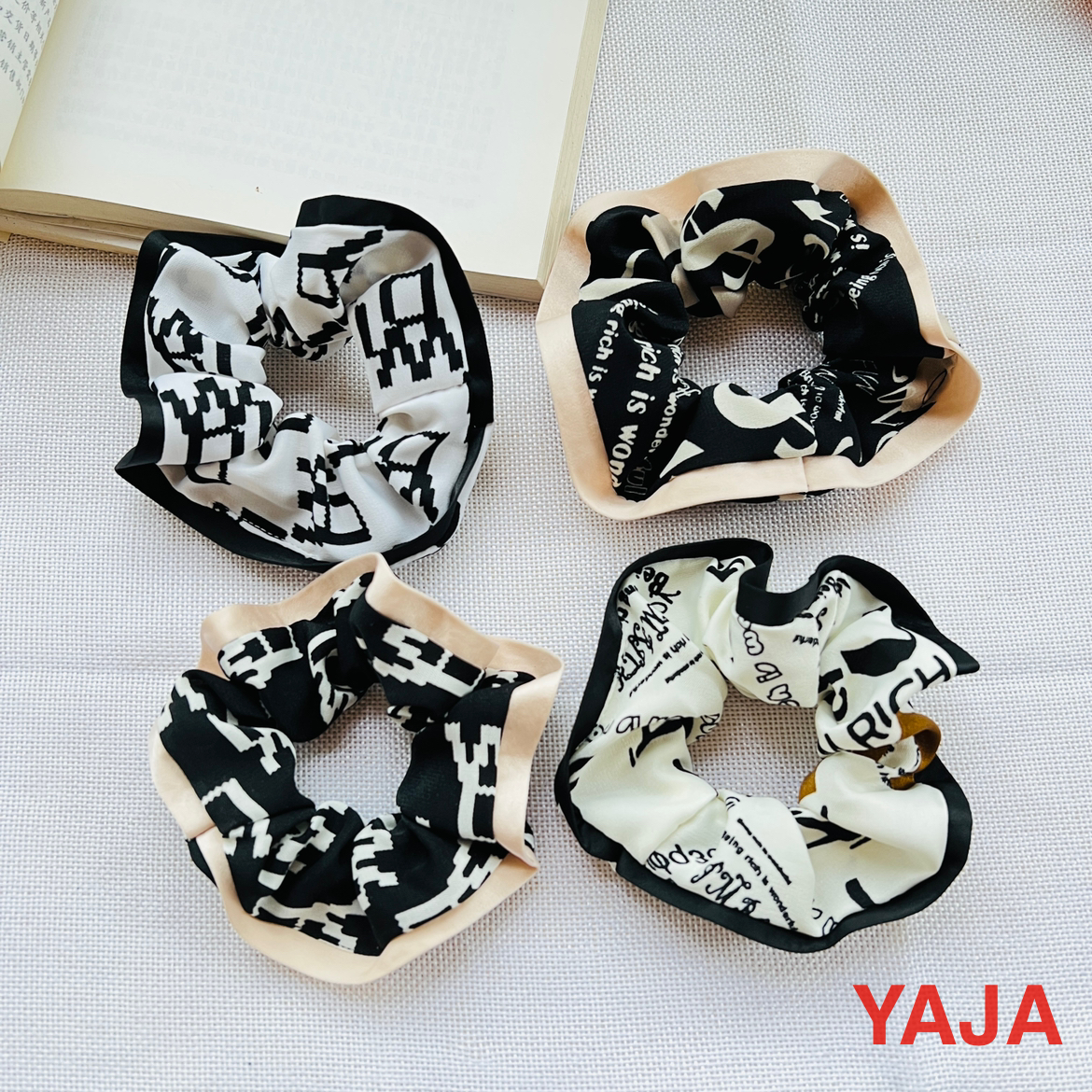 Yongaijiu Ai hair band is stylish and trendy, with a retro and versatile style in beige and black. It features polka dot patterns, large intestine rings, and hair bands Application Scenario