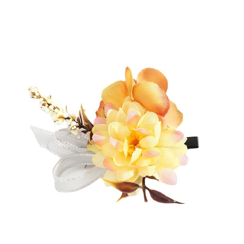 Korean-style bride's hair bun, small ball flower, black border clip, wedding flower girl, bridesmaid, vacation performance, seaside photo prop, hair clip Item Picture