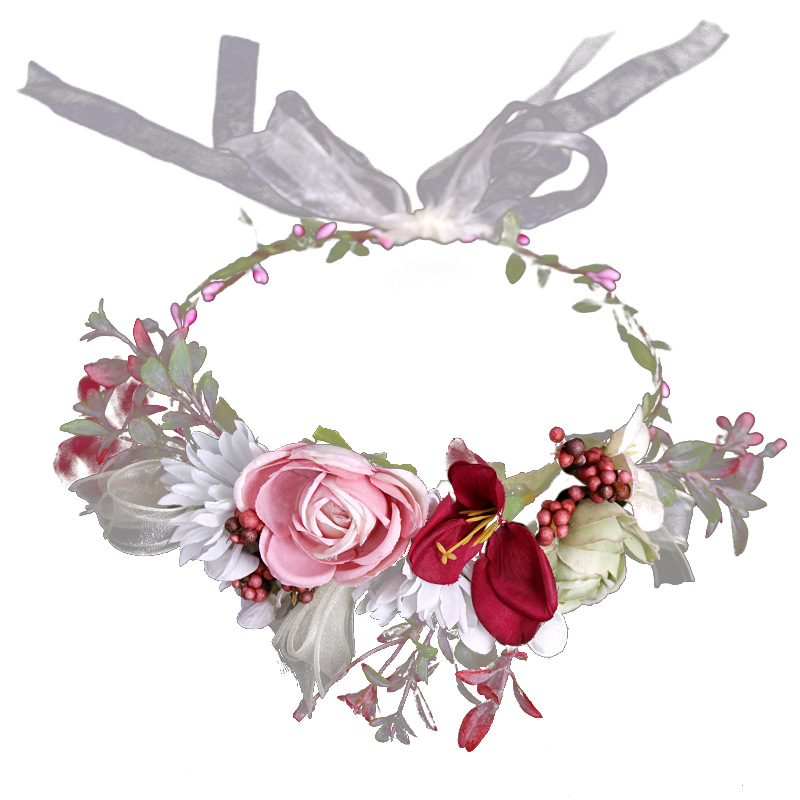 New in-stock bride's wreath fabric simulation flower headband, red headwear, Hawaiian beach photo headband wreath Item Picture