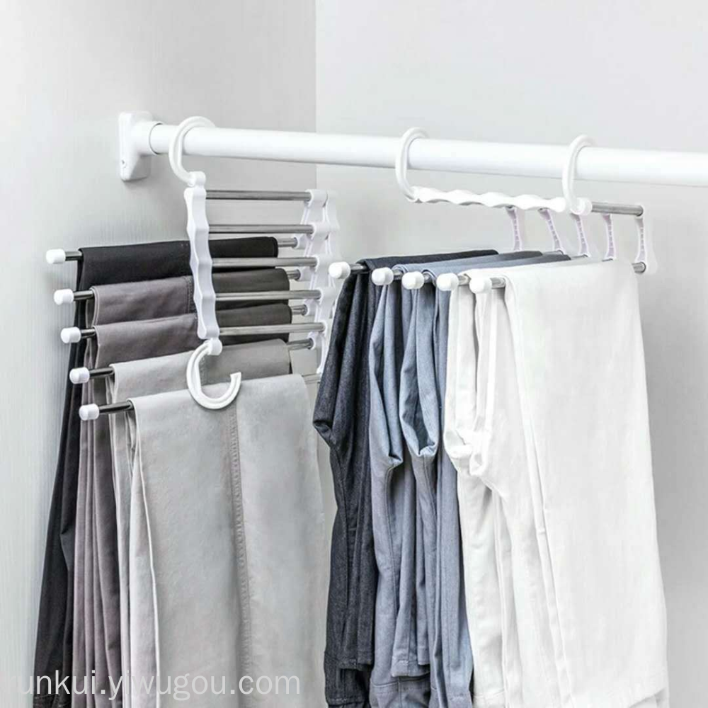 Multifunctional stainless steel magic pants rack multilayer household storage magic hanger telescopic folding pants rack drying hanger thumbnail