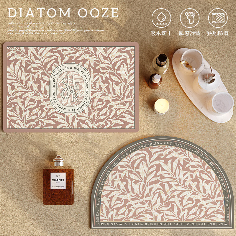 Wholesale of European-style retro diatom mud floor MATS, bathroom anti-slip foot MATS, semi-circular bathroom door quick-drying water-absorbing soft MATS Application Scenario