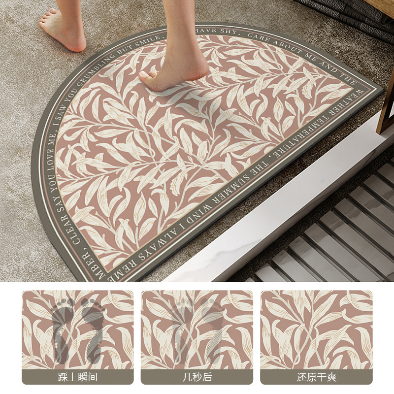 Wholesale of European-style retro diatom mud floor MATS, bathroom anti-slip foot MATS, semi-circular bathroom door quick-drying water-absorbing soft MATS details Picture