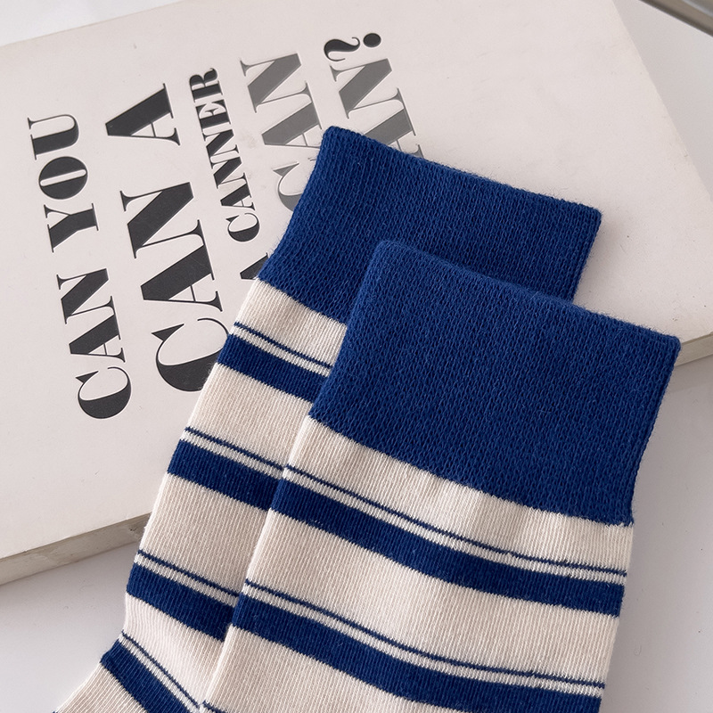 Autumn sports style stockings, basketball socks, women's striped cotton socks, Klein blue long breathable women's socks, hair replacement Specification image