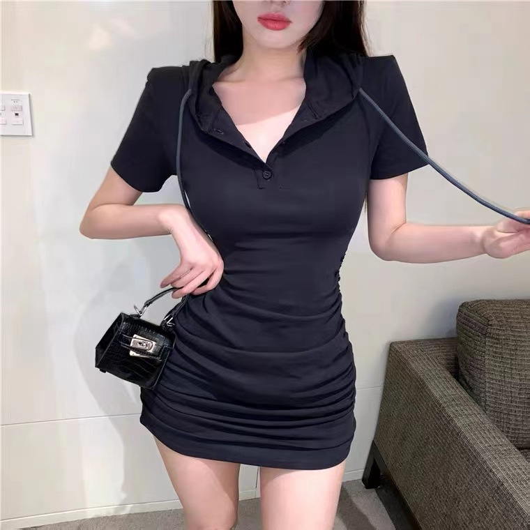 French niche short-sleeved waist-cinching and slimming dress for women's wear in summer 2022, a unique and stunning figure-hugging dress Specification image