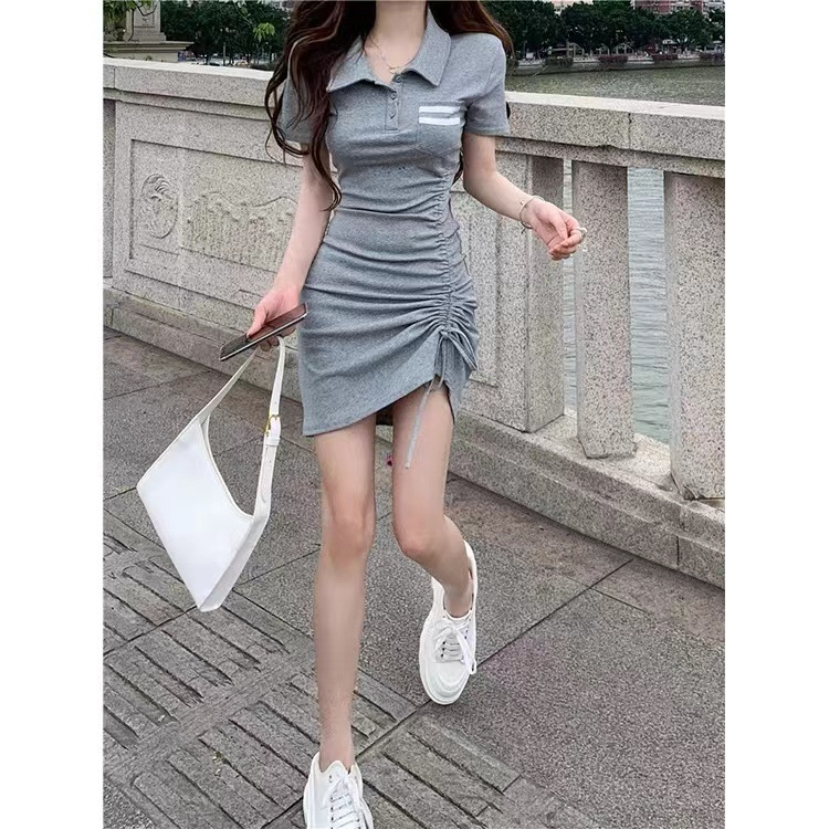 French-style, pure and sweet, petite, pure and sensual, hot girl, gentle style, high-end, hip-hugging, polo collar dress for women in summer Specification image
